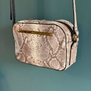 FOSSIL Leather Snake-Print Crossbody Camera Bag | Gold Hardware